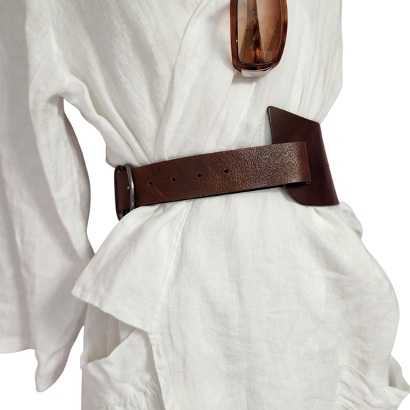 Elegant White Open-Front MARINA GIGLI Linen Cardigan - Picture 4 of 13